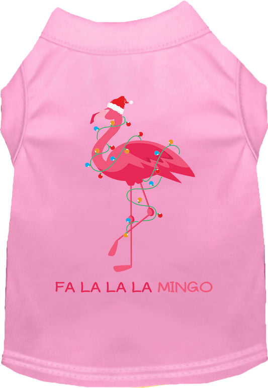 Pink Falalala mingo Pet Shirt with festive flamingo design