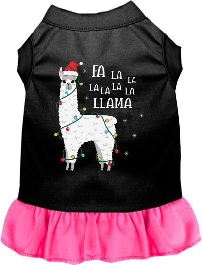 Black and pink Falalala Llama pet dress with festive design