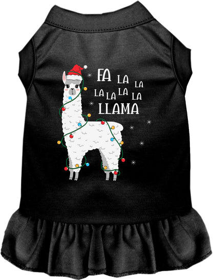 Black Falalala Llama pet dress with festive design