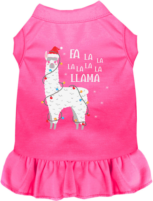 Pink Falalala Llama pet dress with festive design