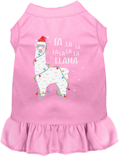 Light pink Falalala Llama pet dress with festive design