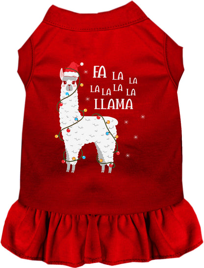 Red Falalala Llama pet dress with festive design