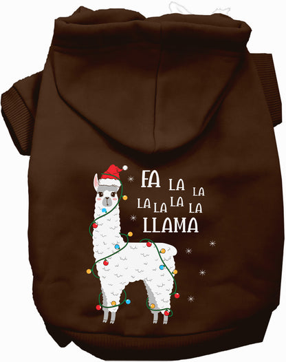 Brown Falalala Llama Pet Hoodie with festive design