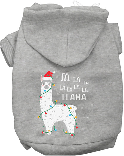 Gray Falalala Llama Pet Hoodie with festive design