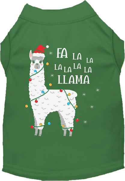 Green Falalala Llama Pet Shirt with festive design