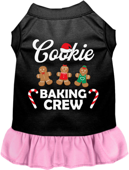 Black pet dress with light pink skirt, Cookie Baking Crew design