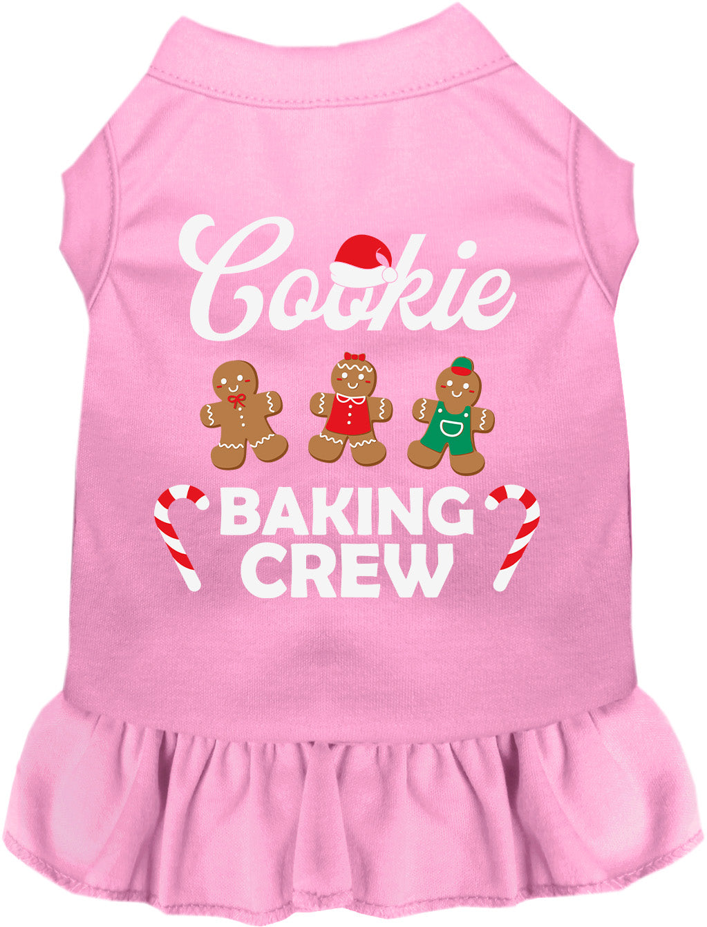Light pink Cookie Baking Crew pet dress with gingerbread design