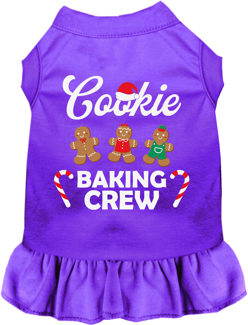 Purple Cookie Baking Crew pet dress with gingerbread design
