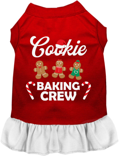 Red pet dress with white skirt, Cookie Baking Crew design