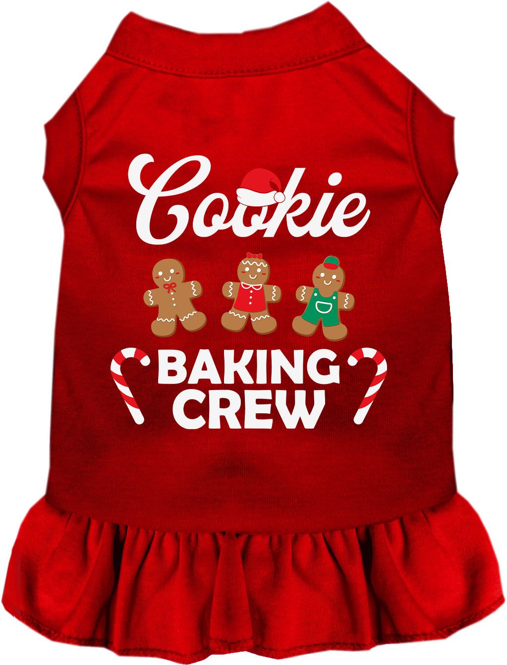 Red Cookie Baking Crew pet dress with gingerbread design