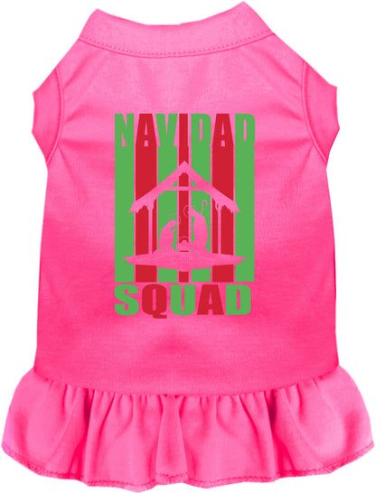 Pink Navidad Squad pet dress with green and red design