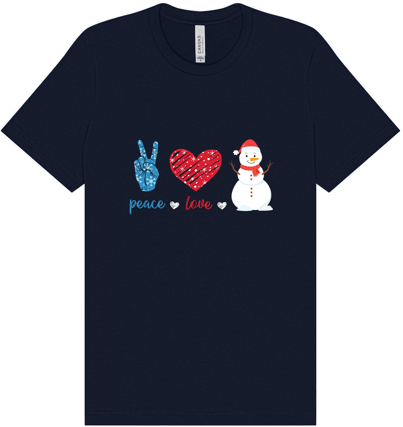 Peace Love and Snow Adult Bella Canvas Shirt