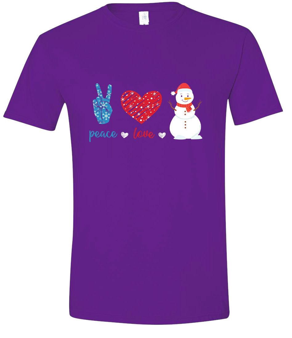 Peace Love and Snow Adult Gildan Soft Shirt