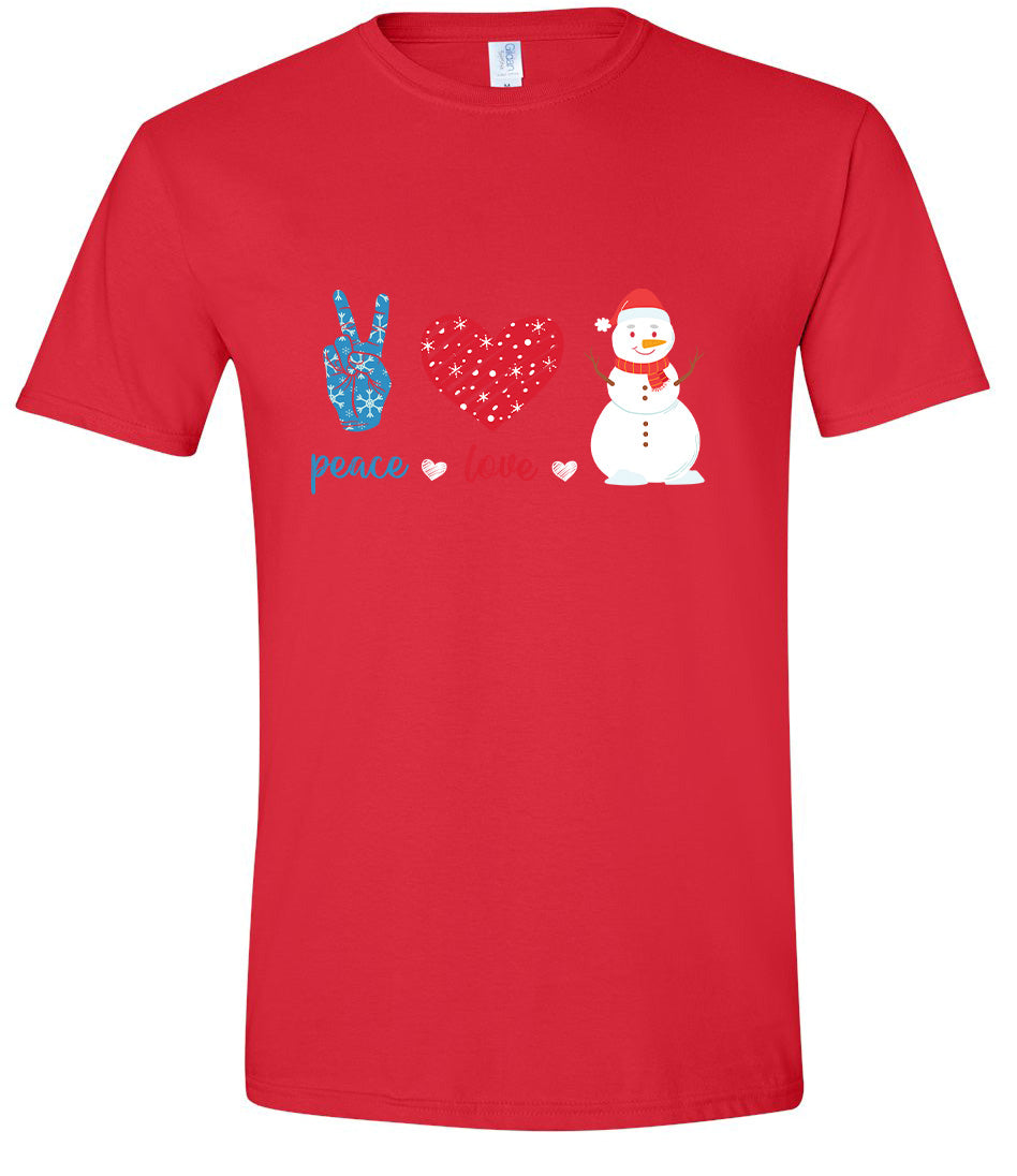 Peace Love and Snow Adult Gildan Soft Shirt
