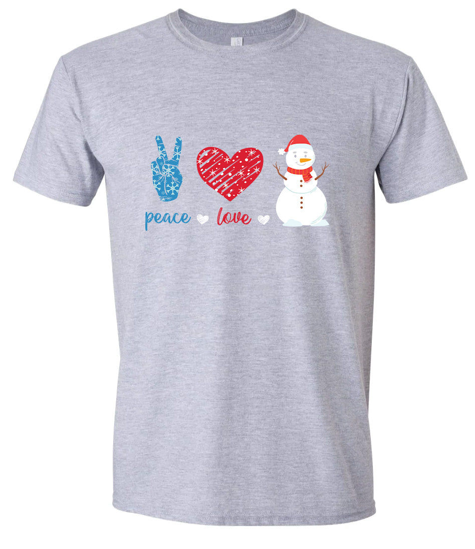 Peace Love and Snow Adult Gildan Soft Shirt