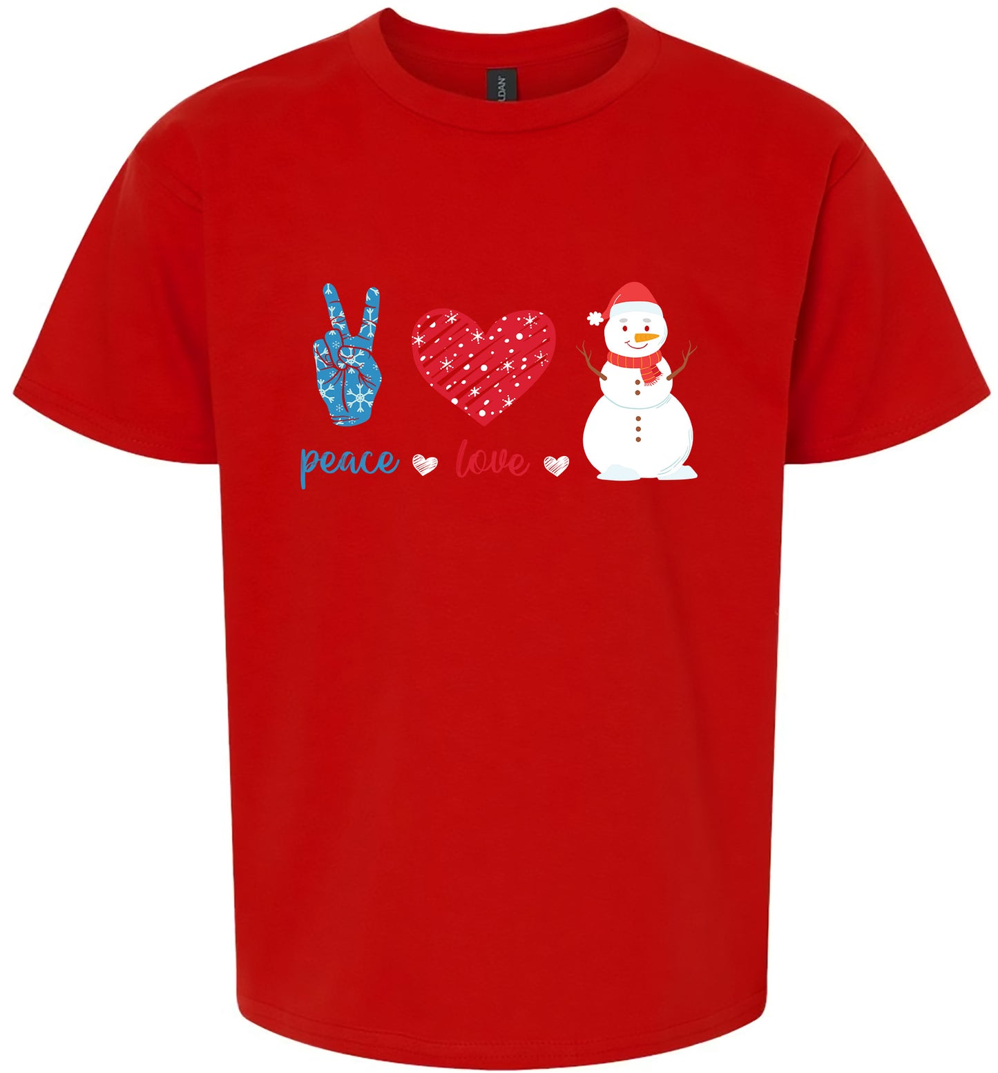 Peace Love and Snow Children's Gildan Soft Shirt