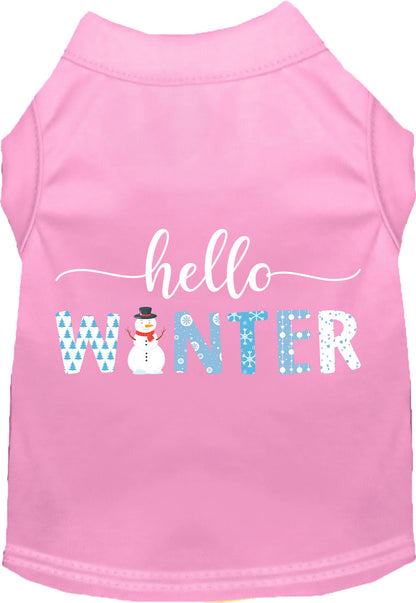 Light Pink Hello Winter Pet Shirt with snowman design