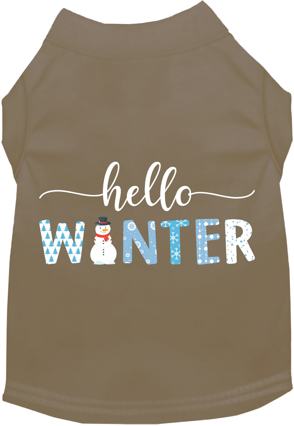 Khaki Hello Winter Pet Shirt with snowman design