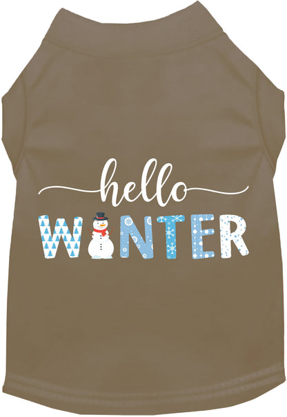 Khaki Hello Winter Pet Shirt with snowman design