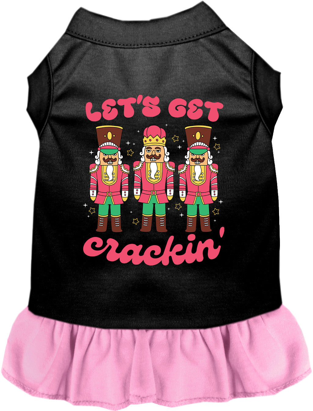 Light pink Let's Get Crackin' pet dress with nutcracker design