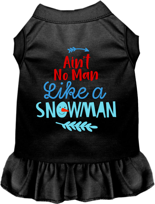 Black pet dress with 'Ain't No Man Like a Snowman' design