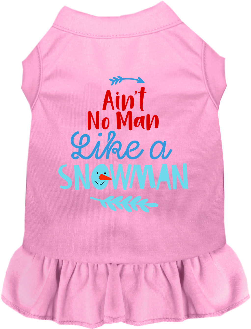 Light pink pet dress with snowman design