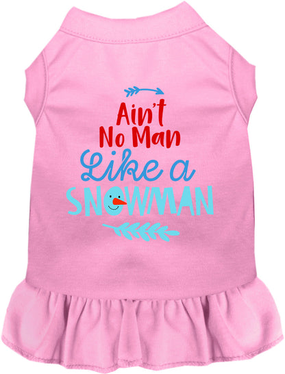 Light pink pet dress with snowman design