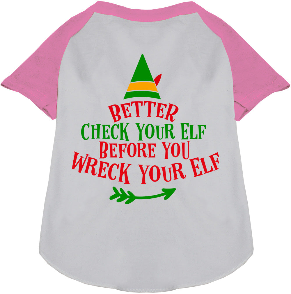 Light pink-sleeved Elf Pet Raglan Shirt for dogs
