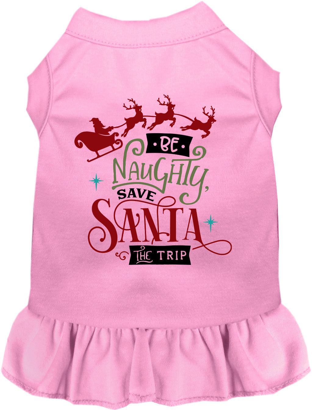 Light pink Save Santa the Trip pet dress with festive design