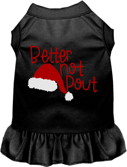 Black Better Not Pout pet dress with Santa hat design