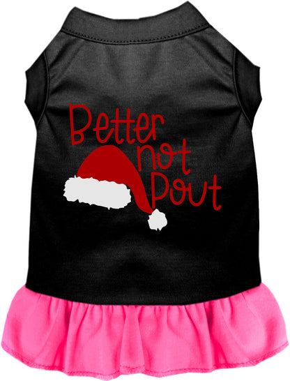 Black pet dress with bright pink skirt and Better Not Pout design