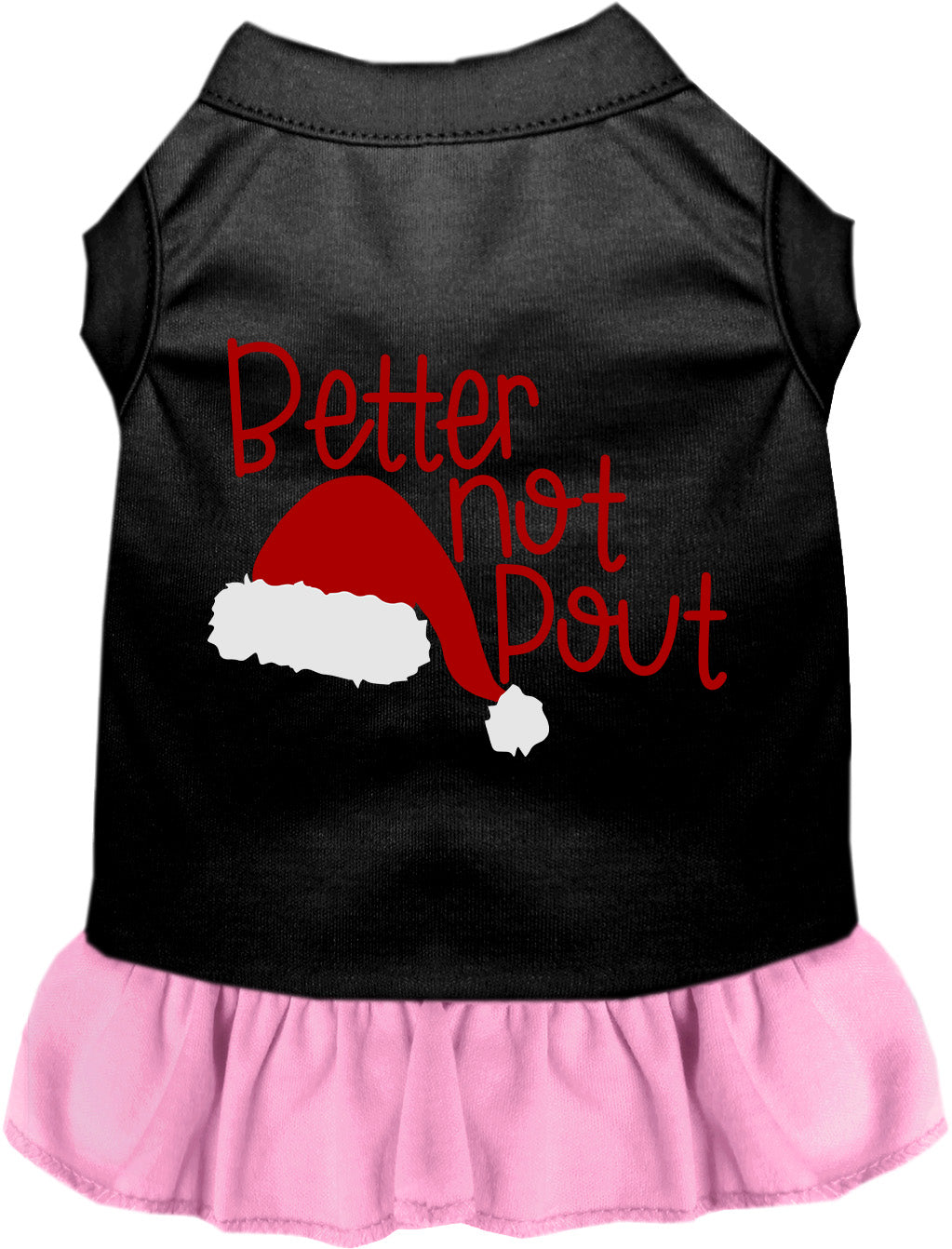 Black pet dress with pink skirt and Better Not Pout design