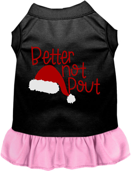 Black pet dress with pink skirt and Better Not Pout design