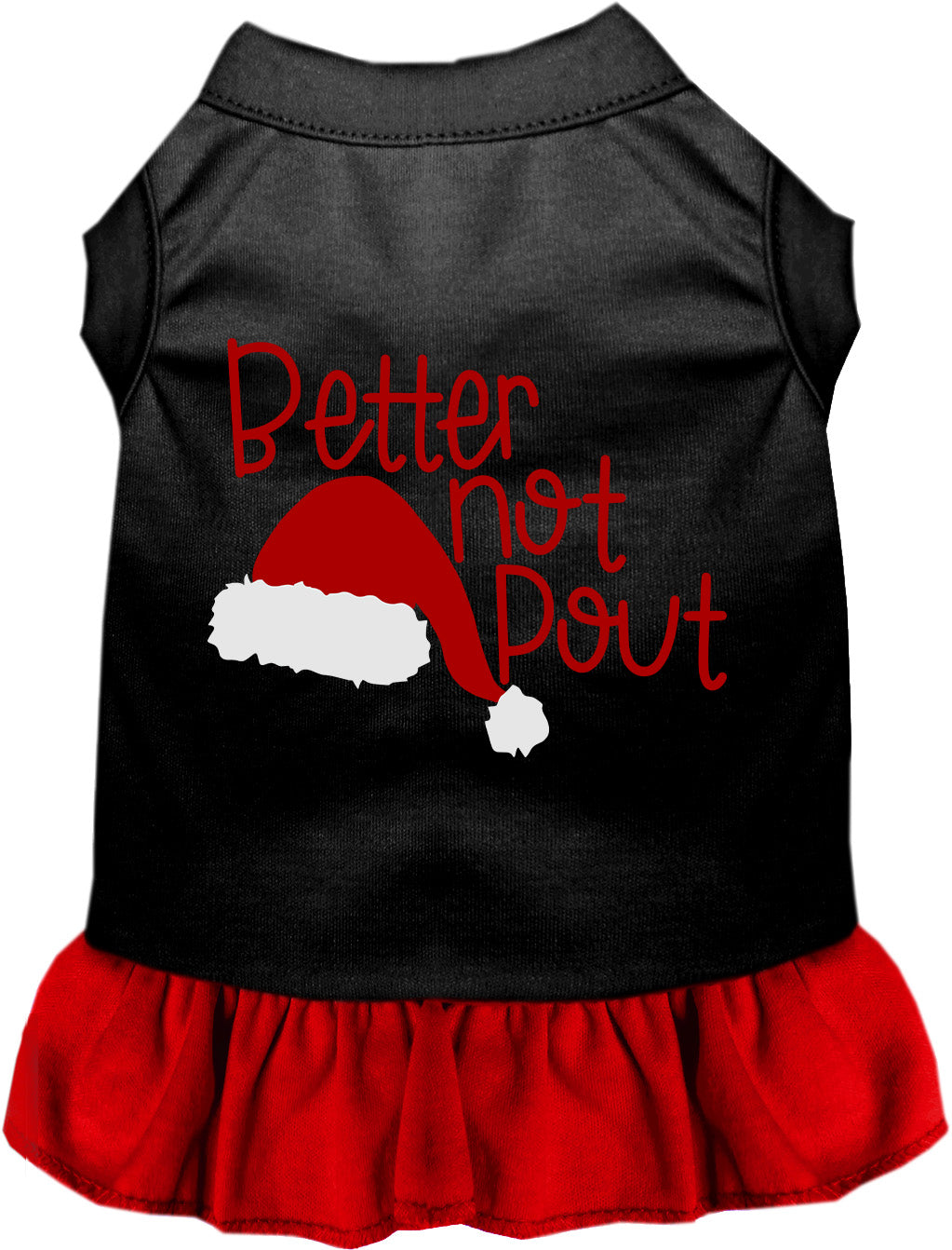 Black pet dress with red skirt and Better Not Pout design