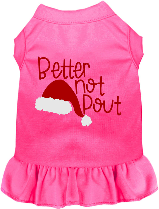 Pink Better Not Pout pet dress with Santa hat design