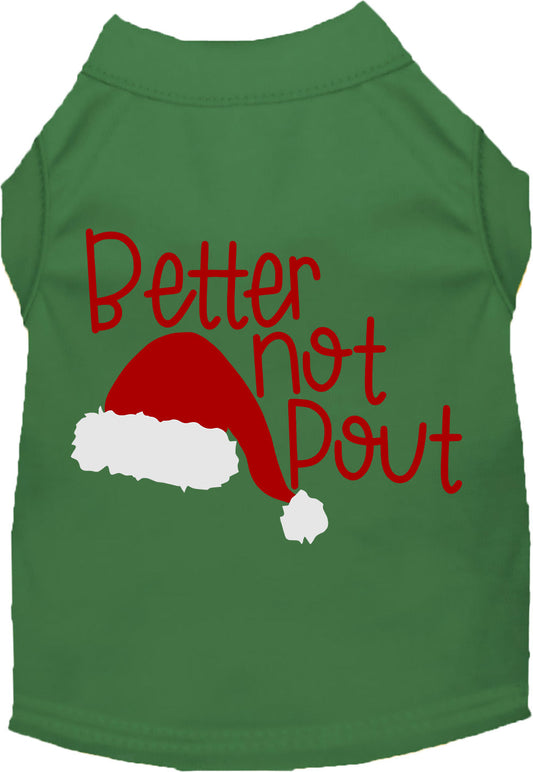 Green Better Not Pout pet shirt with Santa hat design