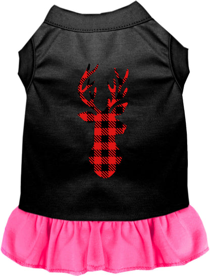 Black and Pink Buffalo Check Deer Pet Dress