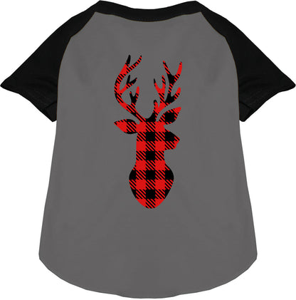Gray Buffalo Check Deer Pet Raglan Shirt