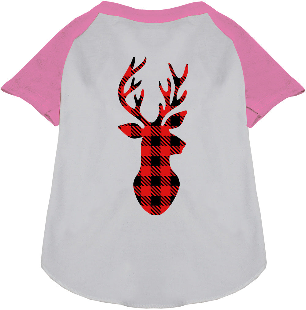 Light Pink Buffalo Check Deer Pet Raglan Shirt