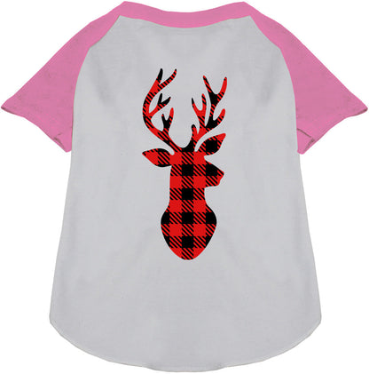 Light Pink Buffalo Check Deer Pet Raglan Shirt