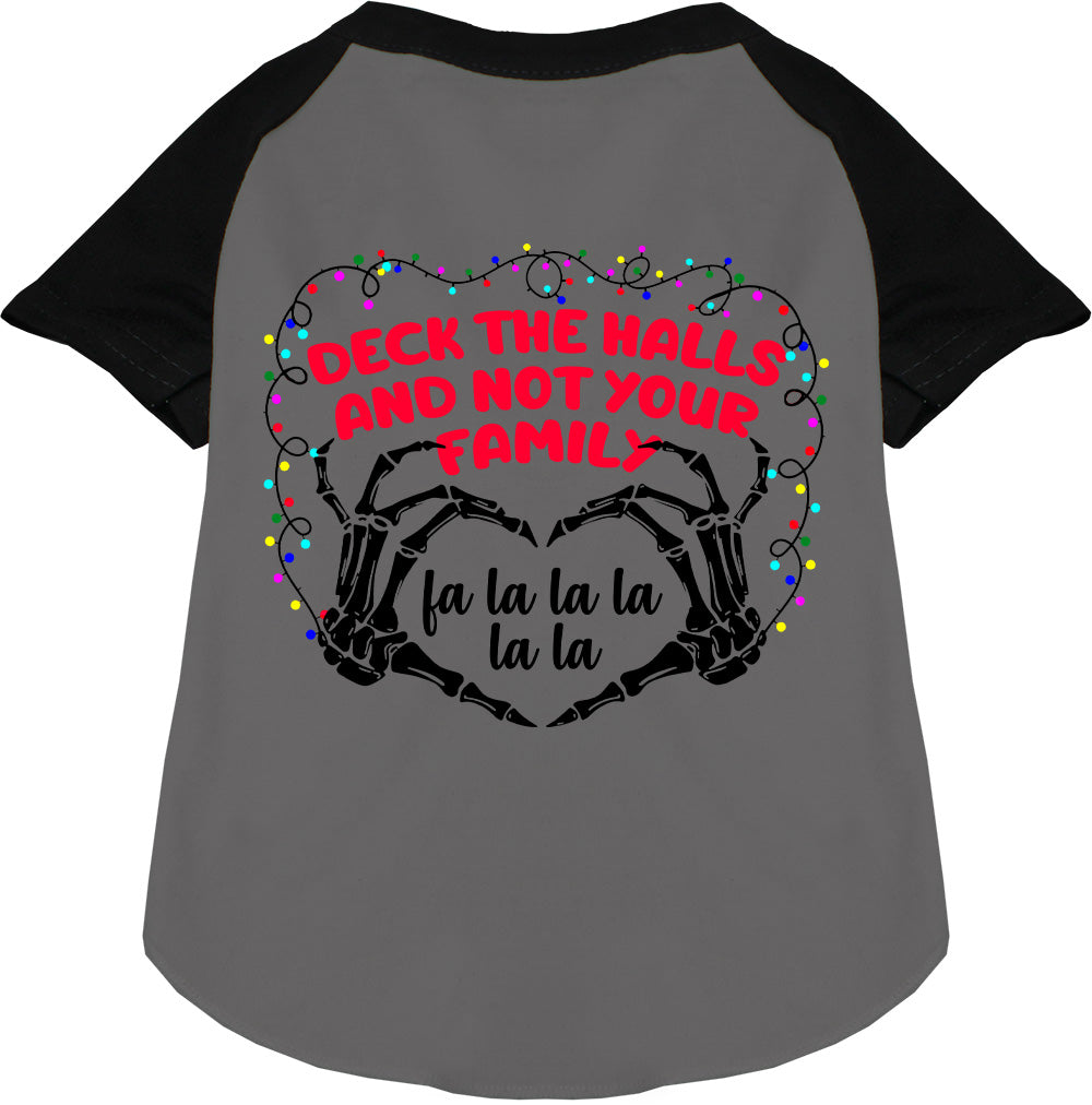 Black and gray pet raglan shirt with holiday design