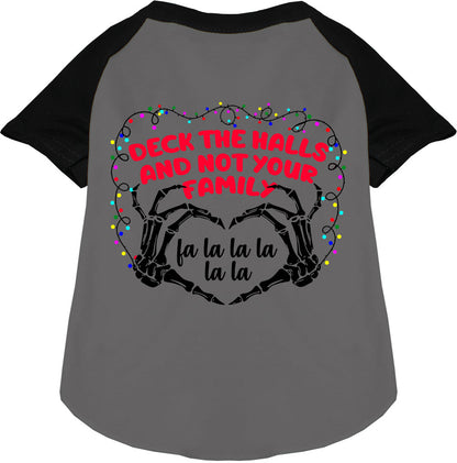 Black and gray pet raglan shirt with holiday design