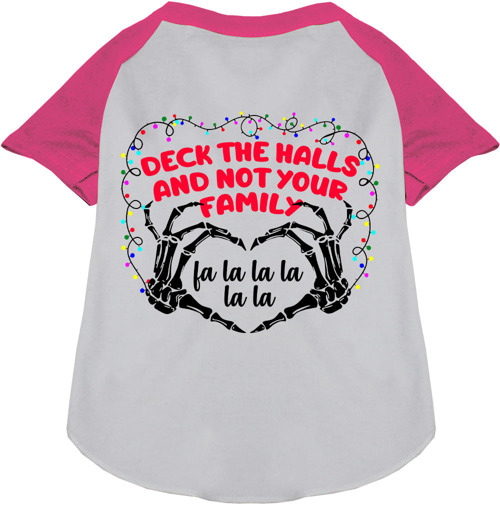 Pink and white pet raglan shirt with festive print