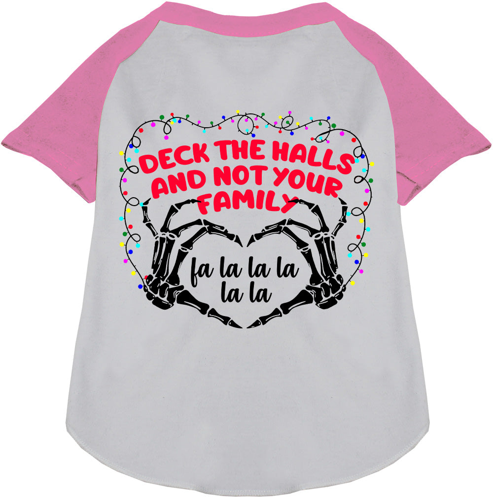 Light pink and white pet raglan shirt with holiday text