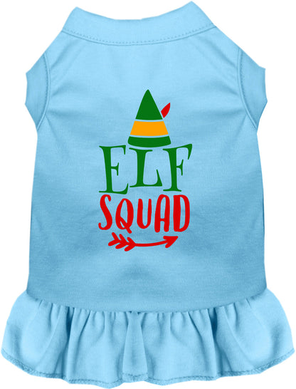 Light blue Elf Squad pet dress with festive design