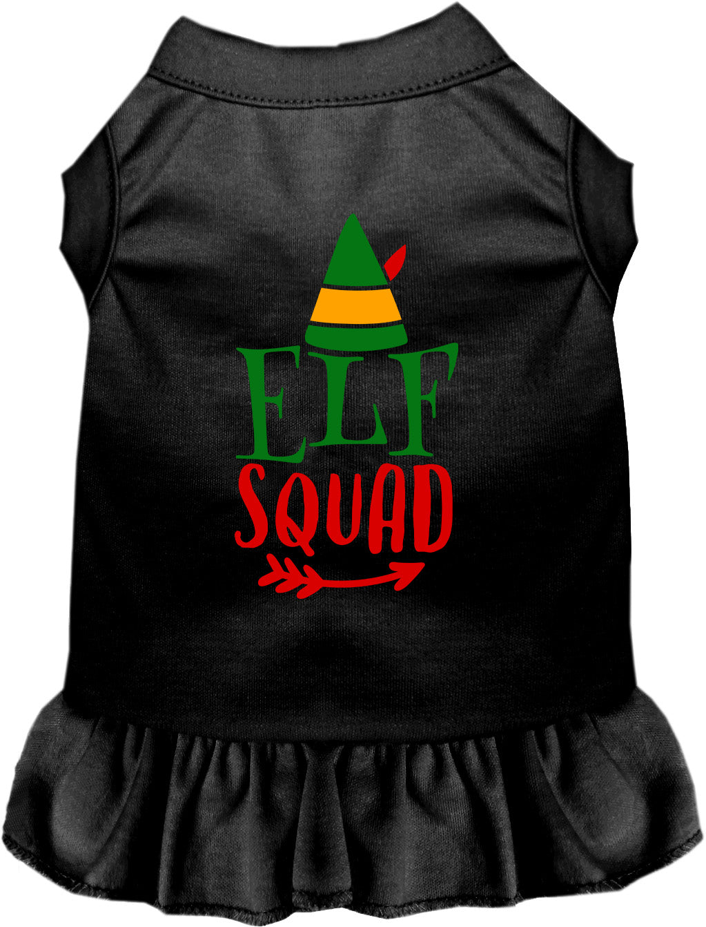 Black Elf Squad pet dress with festive design