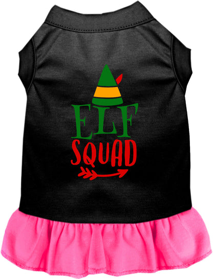 Black and pink Elf Squad pet dress with festive design