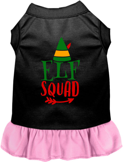 Black and light pink Elf Squad pet dress with festive design