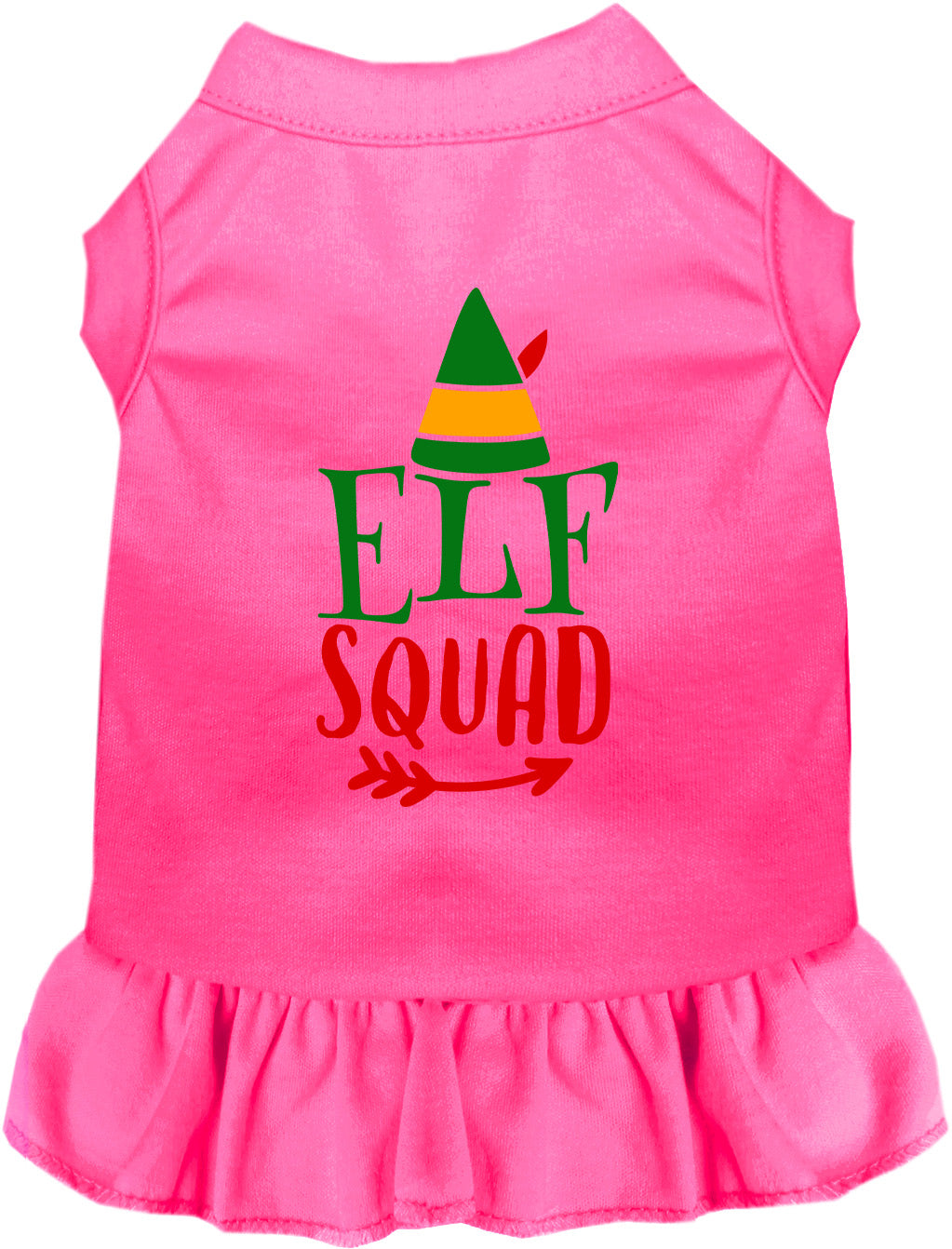 Pink Elf Squad pet dress with festive design