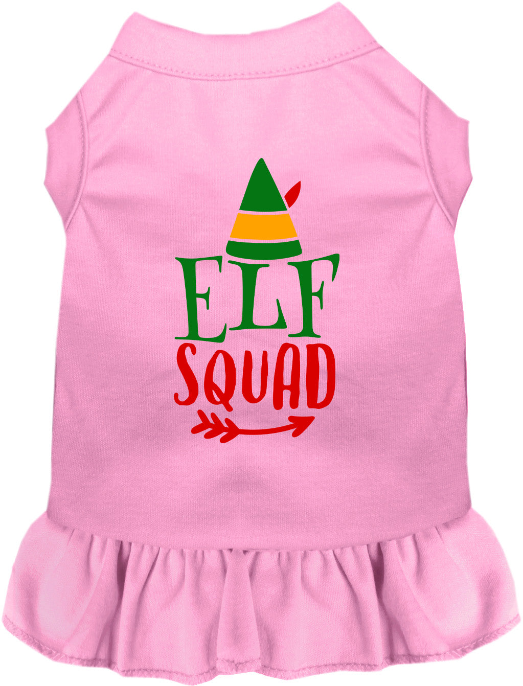 Light pink Elf Squad pet dress with festive design